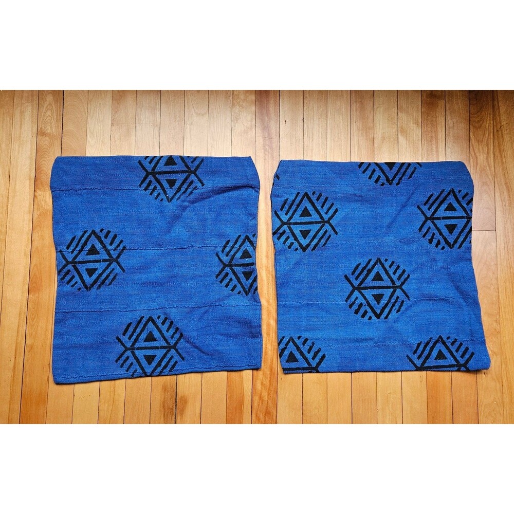 Blue Mudcloth Throw Pillowcases from Liberia